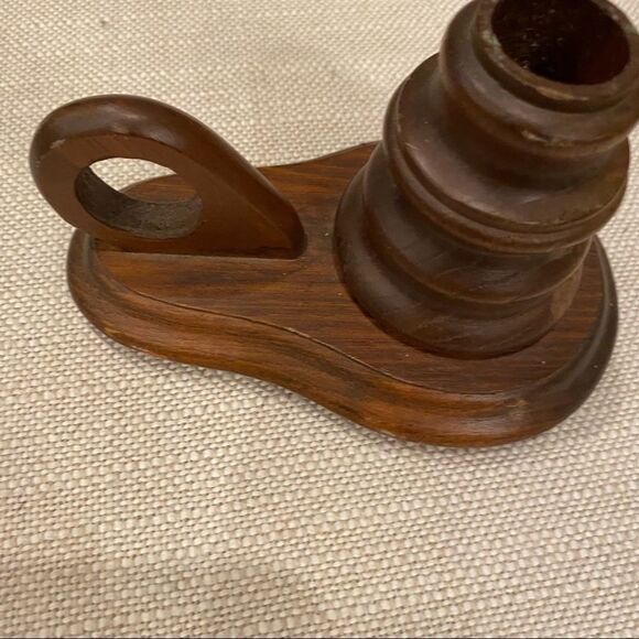 Vintage Wood Candle Holder with Finger Loop Rustic Primitive Farmhouse Decor - Picture 4 of 12